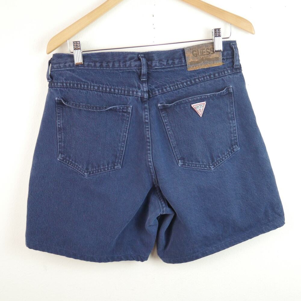 Vintage Guess Jean Shorts USA‎ Button Fly Triangle Patch 80s Blue Denim 32 x 6
